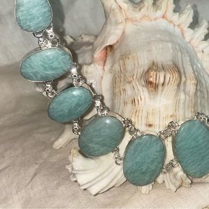 Elegant Amazonite multi-gem cabochon statement cluster necklace